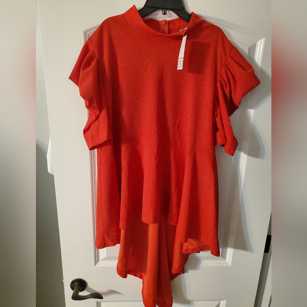 Women's Red High-Low Peplum Top